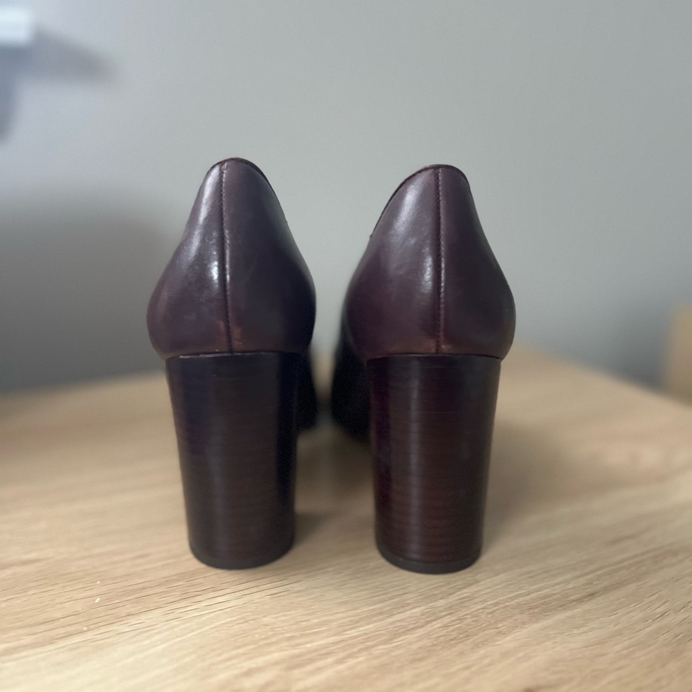 Burgundy Leather Block Heels - Picture 4 of 8